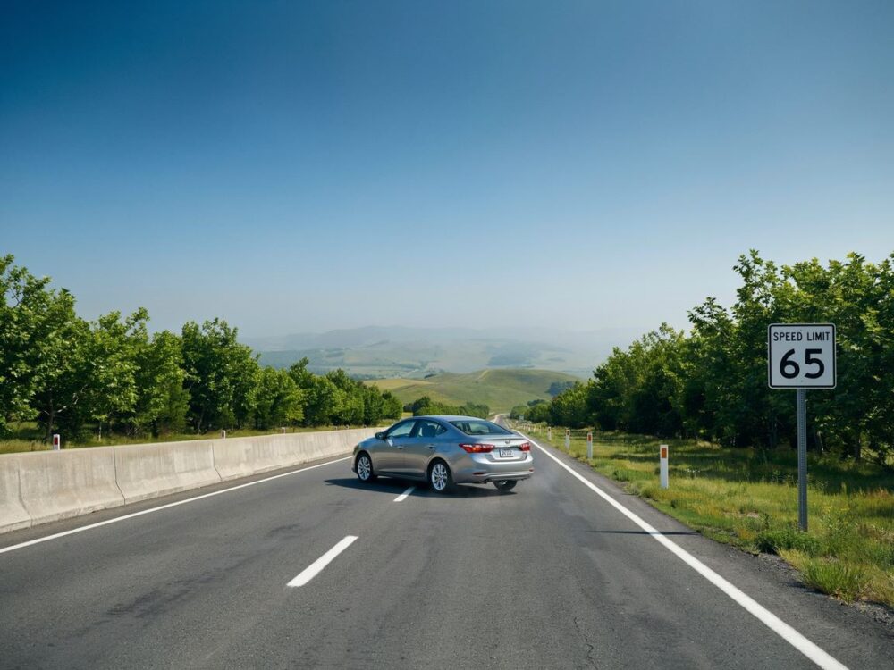 kierowca kontrolujący prędkość na autostradzie