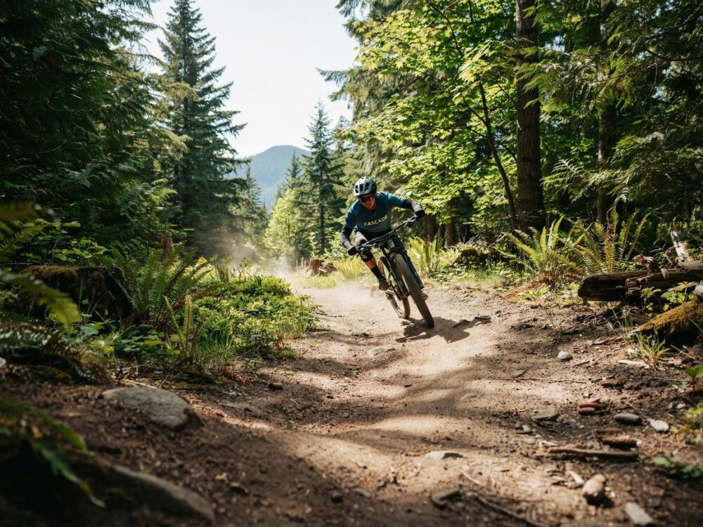 zakręt na szlaku rowerowym downhill